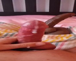 Sissy Nikkie's sticky result of the big black dildo...and watch the size difference of dick vs. dildo